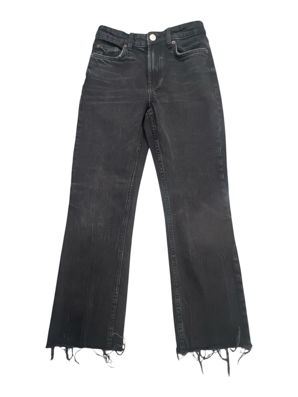 Zara Women’s High Rise Cropped Kick Flare Black Jeans - Size 4 (US) / 36 (EU)